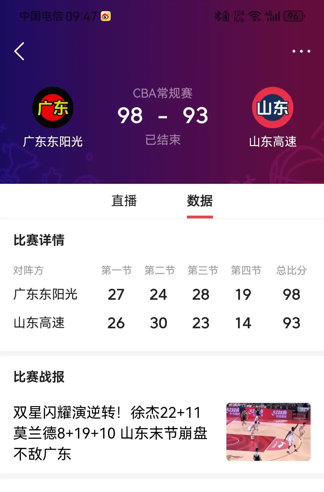 关于广东男篮遭遇山东队逆转，遗憾止步半决赛的信息
